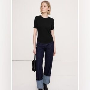 Banana Republic Stretch Cotton Black Ribbed Crew Neck Top Size Small NWT